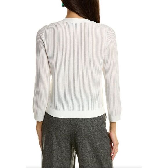 Theory Cotton Blend Cropped Shrunken Cardigan in Ivory NWT Size Petite - Picture 2 of 8